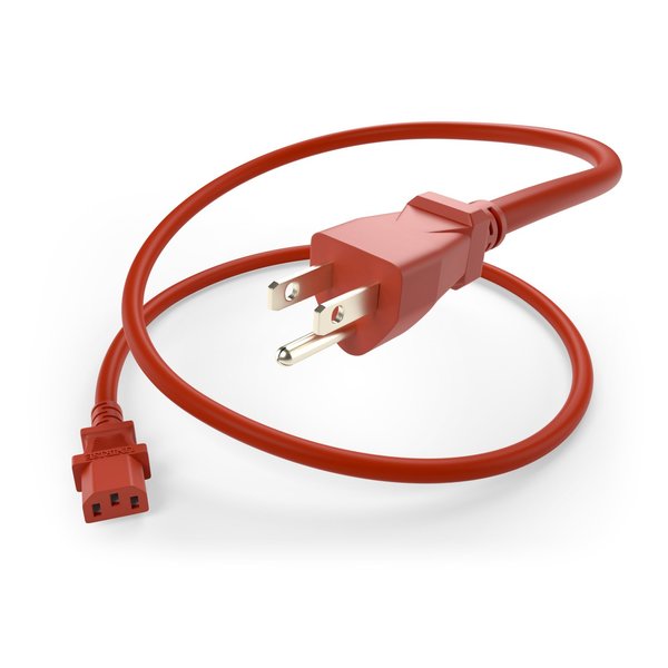Unirise Usa 2Ft Power Cord 5/15P - C13 10Amp Red PWCD-515PC13-10A-02F-RED